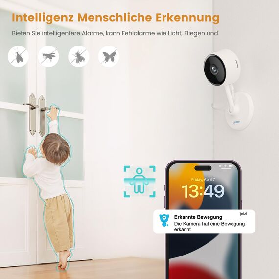litokam Little elf Überwachungskamera, Babyphone mit Kamera mit Bewegungserkennung, Nachtsicht, Zwei-Wege-Audio, Kamera Überwachung Innen für Hunde, Haustierkamera mit App Kompatibel Alexa