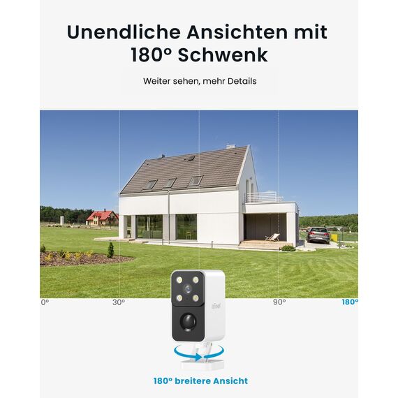 ieGeek 180° Überwachungskamera Aussen Akku, Kabellos Überwachungskamera Innen mit PIR-Bewegungserkennung, Farbige Nachtsicht, Zwei-Wege-Audio, 2.4GHz WLAN, Alexa, IP65