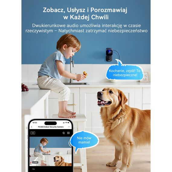 Outinput 2K Plug-in Überwachungskamera Innen, WLAN Indoor Kamera mit Nachtsicht, Hundekamera mit App, Bewegung&Geräusch-Erkennung, 2-Wege-Audio, Sirene, SD&Cloud-Speicher, für Baby&Haustiere, Schwarz