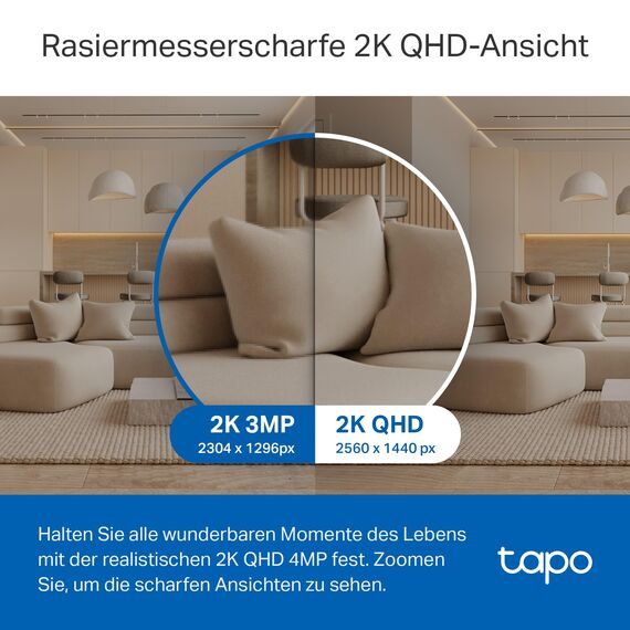 Tapo TP-Link C220 360°-WLAN-Überwachungskamera für den Innenbereich, 2K 4MP, IR Nachtsicht, Bewegungserkennung, Zwei-Wege-Audio, kompatibel mit Alexa und Google Assistant, für Babys/Haustiere