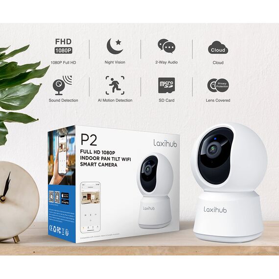 LAXIHUB 5MP Hundekamera mit App Überwachungskamera Innen Baby, 2.4G/5GHz Dual-Band WLAN Haustier Kamera, AI Bewegungserkennung Pet Security Camera Auto-Tracking, Pan/Tilt, 2-Wege-Audio, 2PC
