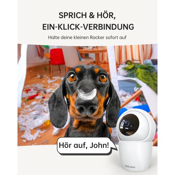 CZEview 3K 5MP Überwachungskamera Innen, 2,4/5Ghz Dual-Band WLAN Kamera Überwachung Innen, Hundekamera Haustierkamera mit APP, 360° Kamera Indoor, Zwei-Wege-Audio, Nachtsicht, AI Bewegungserkennung