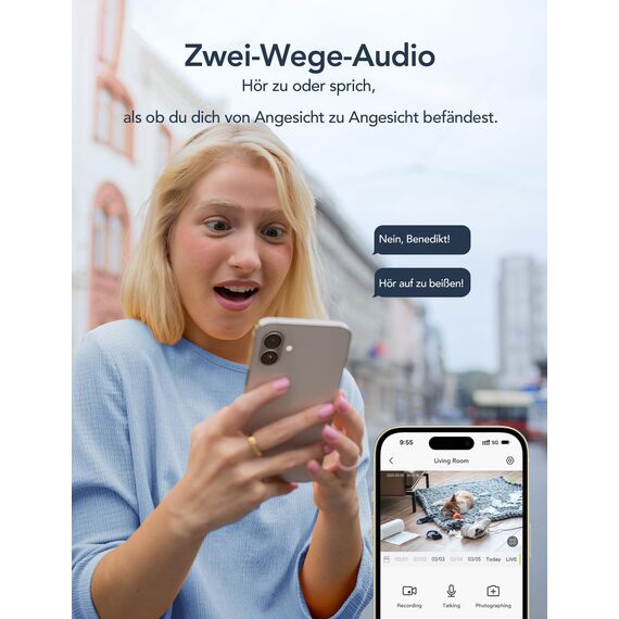 GNCC Überwachungskamera Innen - 2K Kamera Überwachung Innen, 360° WLANkamera Indoor Hundekamera mit APP, Babyphone mit Kamera, Zwei-Wege-Audio, Bewegungserkennung, Nachtsicht, kompatibel mit Alexa