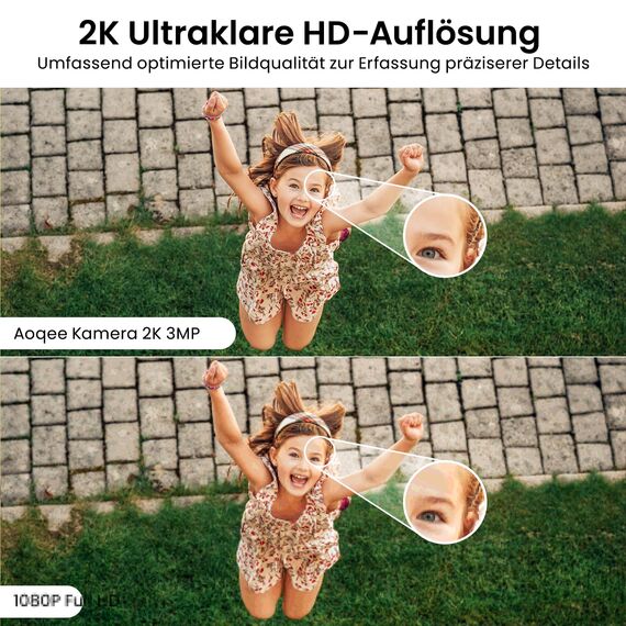 AOQEE 2K Überwachungskamera Aussen/Innen - Kamera Überwachung Aussen, WLAN Camera Indoor/Outdoor, Hundekamera, Babyphone mit App IP65 Wasserdicht, Farbnachtsicht, SD/Cloud-Speicher, C1 2er Set