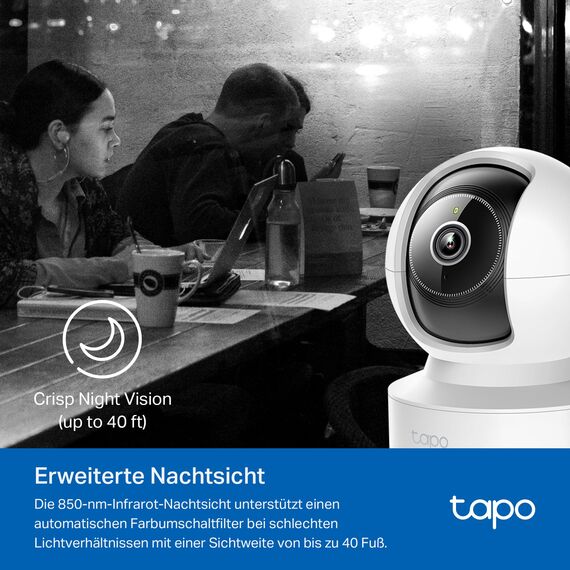 Tapo C232 360° KI-WLAN-Überwachungskamera, Ethernet/WLAN, 3K 5MP, Bewegungsverfolgung, Nachtsicht, Zwei-Wege-Audio, kompatibel mit Alexa und Google Assistant, MicroSD-Karte Bis zu 512 GB