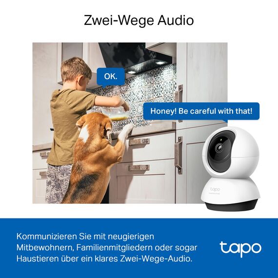 Tapo TP-Link C220 360°-WLAN-Überwachungskamera für den Innenbereich, 2K 4MP, IR Nachtsicht, Bewegungserkennung, Zwei-Wege-Audio, kompatibel mit Alexa und Google Assistant, für Babys/Haustiere