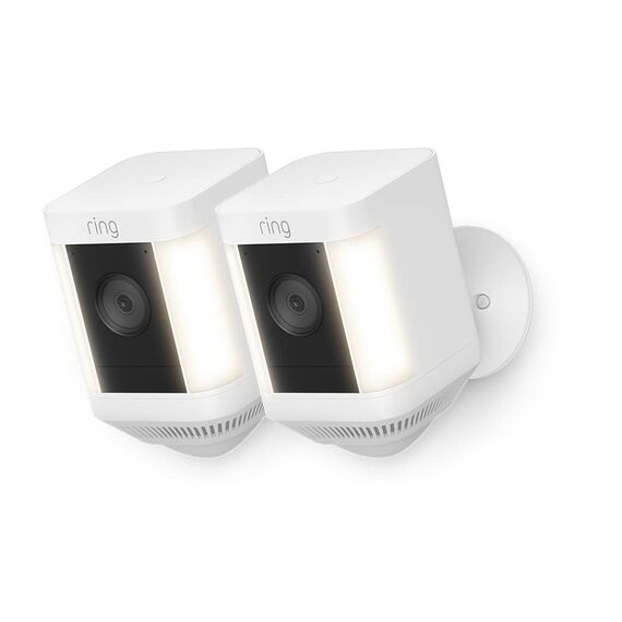Ring Spotlight Cam Plus Battery | Überwachungskamera aussen mit WLAN, HD-Video, Sicherheitskamera mit LED-Flutlicht, Nachtsicht in Farbe, Bewegungserfassung & Sirene | 2 Kameras