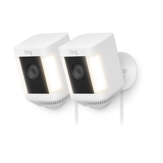 Ring Spotlight Cam Plus Plug-in | Überwachungskamera aussen mit WLAN, HD-Video, Sicherheitskamera mit LED-Flutlicht, Nachtsicht in Farbe, Bewegungserfassung und Sirene | 2 Kameras