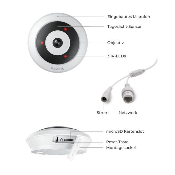 Reolink 6MP WLAN Überwachungskamera Innen, 360° Blick Panorama Fisheye Kamera mit 2,4/5 GHz WLAN, Personenerkennung, 2 Wege Audio, Decken-/Wand-/Tisch-Installation, Mehrere Display-Ansichten, FE-W