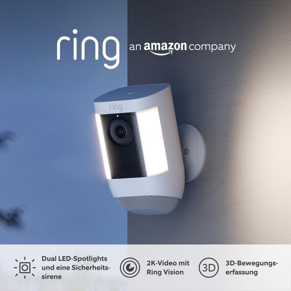 Ring Spotlight Kamera Pro Akku (Spotlight Cam Pro Battery) | 2K-Video mit Ring Vision, 3D-Bewegungserfassung, LED-Spotlights, Selbstinstallation | 30-tägige kostenlose Testphase für Ring Home | 2 Kameras