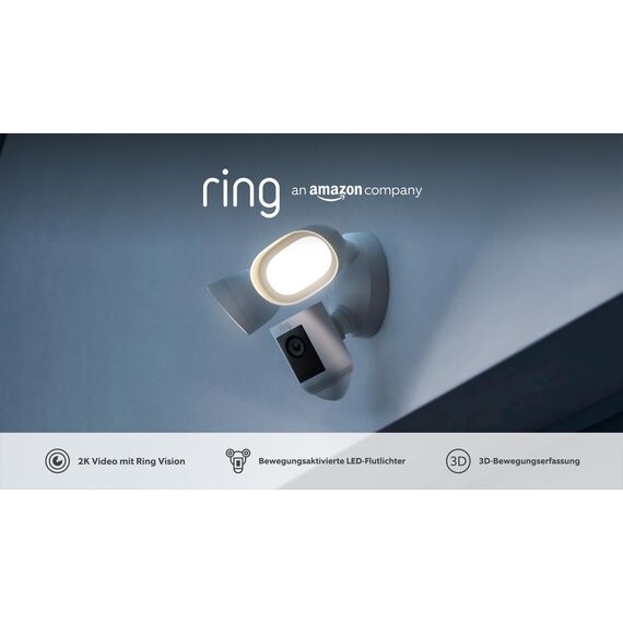 Ring Flutlichtkamera Pro Kabel (Floodlight Cam Wired Pro) | Außenkamera mit 2K-Video mit Ring Vision, 3D-Bewegungserfassung, Sirene| 30-tägige kostenlose Testphase für Ring Home |2 Kameras
