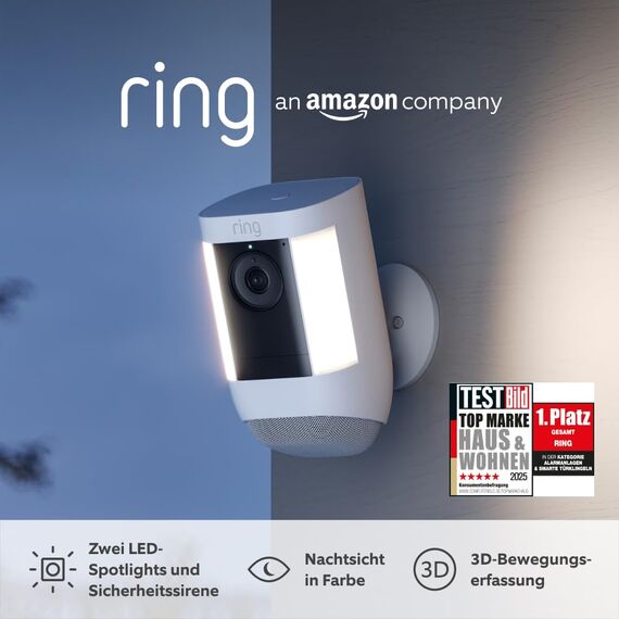 Ring Spotlight Kamera Pro Akku (Spotlight Cam Pro Battery) | 2K-Video mit Ring Vision, 3D-Bewegungserfassung, LED-Spotlights, Selbstinstallation | 30-tägige kostenlose Testphase für Ring Home