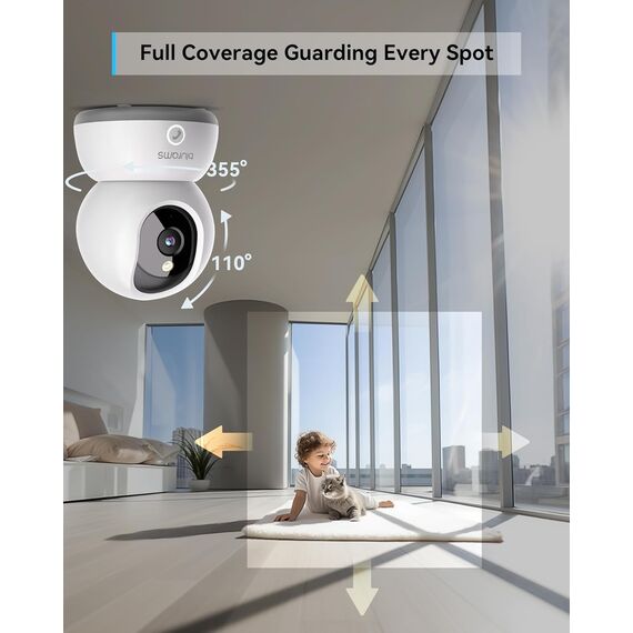 blurams Überwachungskamera Innen, 2K WLAN Kamera, PTZ Hundekamera, 360° IP Kamera für Heimsicherheit, Zwei-Wege-Audio, Bewegungstracking, Nachtsicht,Sirene, Cloud&SD-Karten