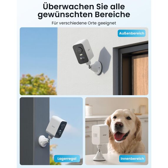 ieGeek 2K Überwachungskamera Aussen Akku mit Magnetische Montage, WLAN Kabellose Überwachungskamera Aussen außen/innen, 300° Horizontaler PTZ, Farbige Nachtsicht，2,4 GHz, 2-Wege Audio