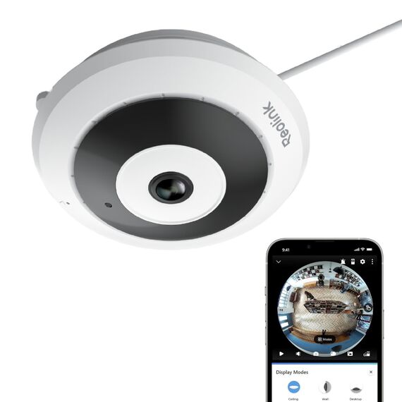 Reolink 6MP WLAN Überwachungskamera Innen, 360° Blick Panorama Fisheye Kamera mit 2,4/5 GHz WLAN, Personenerkennung, 2 Wege Audio, Decken-/Wand-/Tisch-Installation, Mehrere Display-Ansichten, FE-W