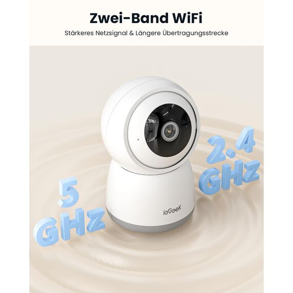 ieGeek 2K Überwachungskamera Innen,2.4G/5GHz WLAN Kamera,Babyphone mit Kamera,15M Nachtsicht,Bewegungserkennung,Auto Tracking,One Touch Patrol,2-Wege-Audio(Weiße2)