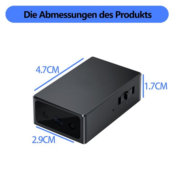 Mini-Surveillance-Kamera im kleinen Format - Innen- und Außenüberwachungskamera - High Definition (HD) 1080p - ohne WLAN - kompatibel mit 512 GB - Bewegungserkennung - Nachtsicht - Gravitationssensor