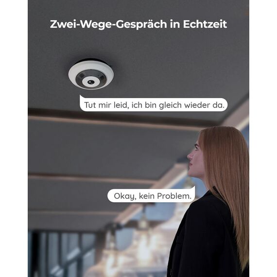 Reolink 6MP WLAN Überwachungskamera Innen, 360° Blick Panorama Fisheye Kamera mit 2,4/5 GHz WLAN, Personenerkennung, 2 Wege Audio, Decken-/Wand-/Tisch-Installation, Mehrere Display-Ansichten, FE-W