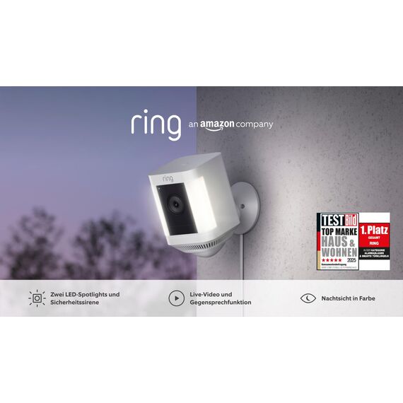 Ring Spotlight Kamera Plus Netzstecker (Spotlight Cam Plus) | Überwachungskamera aussen mit WLAN, HD-Video, LED-Strahler, Nachtsicht, Bewegungserfassung & Sirene | Alexa-kompatibel