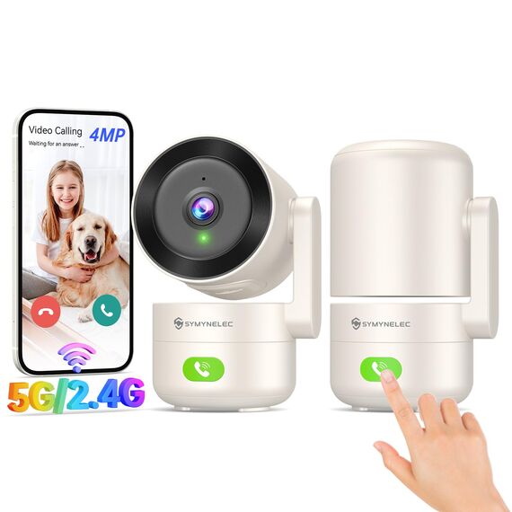 SYMYNELEC 2K 4MP Überwachungskamera Innen 360°, 5GHz/2,4GHz WLAN Überwachung mit KI Bewegungserkennung IR Nachtsicht, Security Kamera Indoor für Haustier, Hunde, Babyphone Kompatibel Alexa, 2 Stück