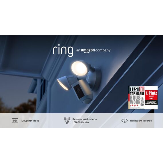 Ring Flutlichtkamera Plus Kabel (Floodlight Cam Wired Plus) | Überwachungskamera aussen mit WLAN, HD-Video, LED-Flutlicht, Nachtsicht, Bewegungserfassung & Sirene | Alexa-kompatible Sicherheitskamera