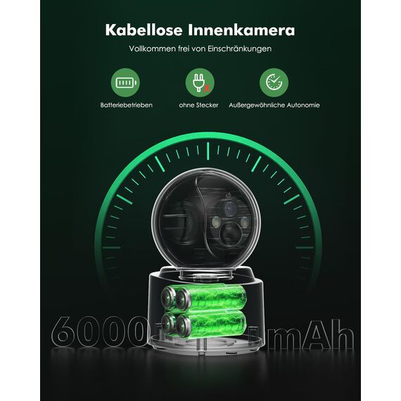YESKAMOU 2,5K 4MP Überwachungskamera Innen Akku, 360° WLAN innenkamera mit akku, 2,4/5 GHz WiFi, 360° Kamera Indoor, Farb-Nachtsicht, Bewegungserkennung, Zwei-Wege-Audio, für Baby/Haustiere/Zuhause