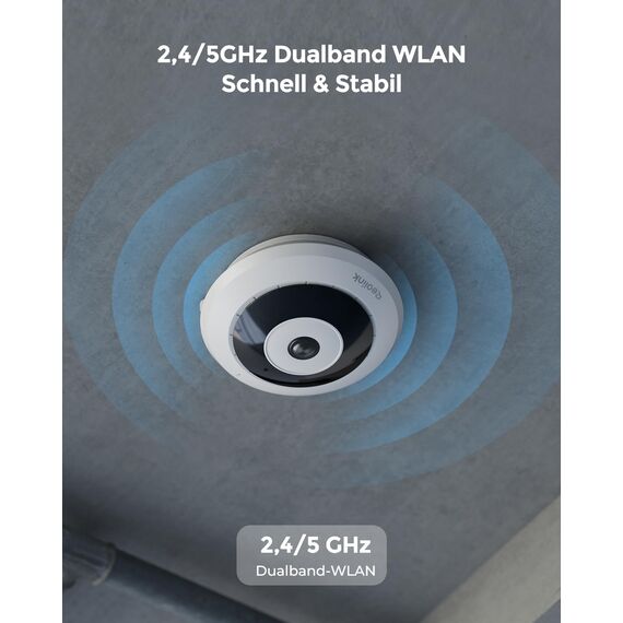 Reolink 6MP WLAN Überwachungskamera Innen, 360° Blick Panorama Fisheye Kamera mit 2,4/5 GHz WLAN, Personenerkennung, 2 Wege Audio, Decken-/Wand-/Tisch-Installation, Mehrere Display-Ansichten, FE-W