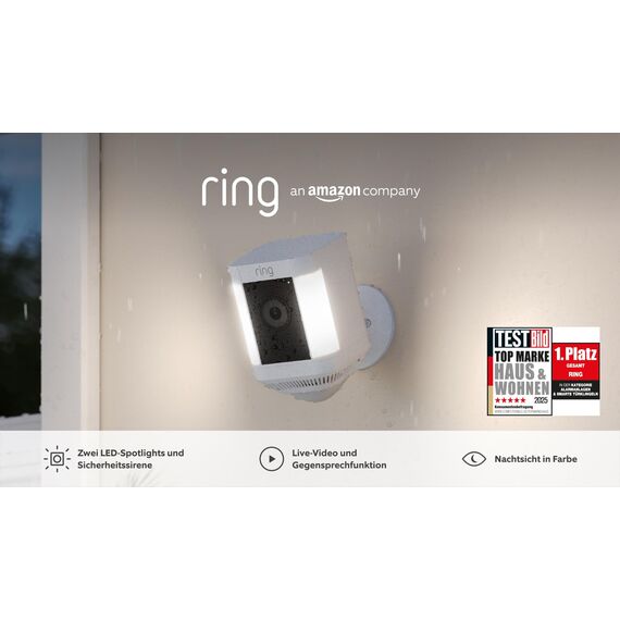 Ring Spotlight Kamera Plus Akku (Spotlight Cam Plus) | Überwachungskamera aussen mit WLAN, HD-Video, LED-Strahler, Nachtsicht, Bewegungserfassung & Sirene | Alexa-kompatible Sicherheitskamera