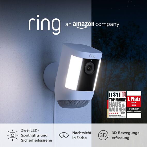 Ring Spotlight Kamera Pro Netzstecker (Spotlight Cam Pro Plug-in)| Außenkamera, 2K-Video mit Ring Vision, 3D-Bewegungserfassung, Überwachungskamera | 30-tägige kostenlose Testphase für Ring Home