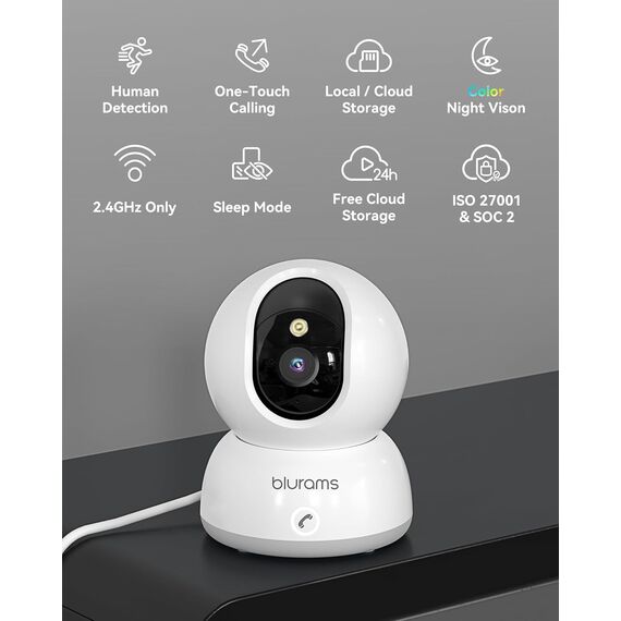 blurams Überwachungskamera Innen, 2K WLAN Kamera, PTZ Hundekamera, 360° IP Kamera für Heimsicherheit, Zwei-Wege-Audio, Bewegungstracking, Nachtsicht,Sirene, Cloud&SD-Karten