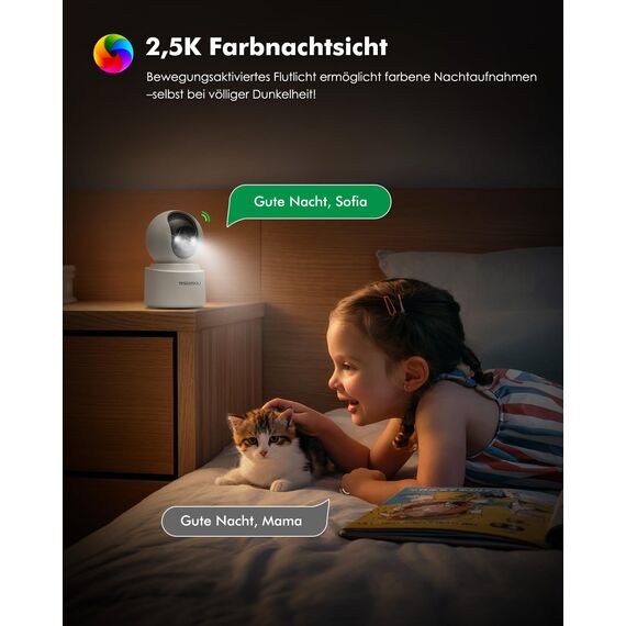 YESKAMOU 2,5K 4MP Überwachungskamera Innen Akku, 360° WLAN innenkamera mit akku, 2,4/5 GHz WiFi, 360° Kamera Indoor, Farb-Nachtsicht, Bewegungserkennung, Zwei-Wege-Audio, für Baby/Haustiere/Zuhause