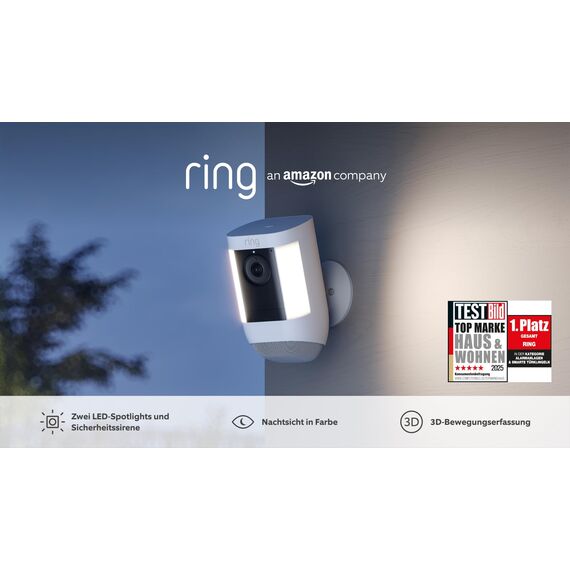 Ring Spotlight Kamera Pro Akku (Spotlight Cam Pro Battery) | 2K-Video mit Ring Vision, 3D-Bewegungserfassung, LED-Spotlights, Selbstinstallation | 30-tägige kostenlose Testphase für Ring Home