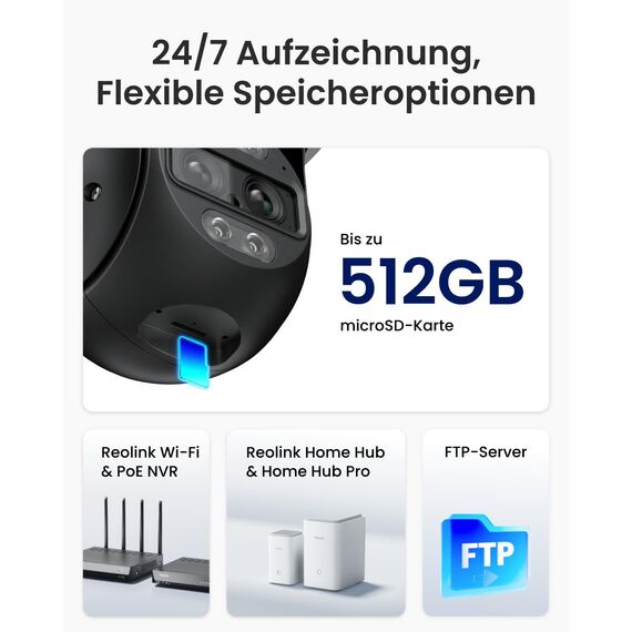 Reolink 4K 8MP Wi-Fi 6 PTZ Überwachungskamera Aussen WLAN mit Auto-Tracking-Zoom, Dual-Objektiv, Dual-Ansicht, WLAN Kamera Outdoor mit Smart-Erkennung, Farbnachtsicht, Außenkamera, TrackMix WiFi Grau
