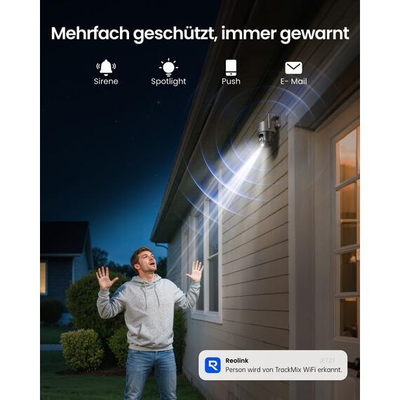 Reolink 4K 8MP Wi-Fi 6 PTZ Überwachungskamera Aussen WLAN mit Auto-Tracking-Zoom, Dual-Objektiv, Dual-Ansicht, WLAN Kamera Outdoor mit Smart-Erkennung, Farbnachtsicht, Außenkamera, TrackMix WiFi Grau