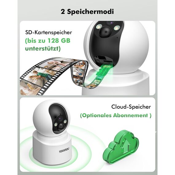 YESKAMOU 2,5K 4MP Überwachungskamera Innen Akku, 360° WLAN innenkamera mit akku, 2,4/5 GHz WiFi, 360° Kamera Indoor, Farb-Nachtsicht, Bewegungserkennung, Zwei-Wege-Audio, für Baby/Haustiere/Zuhause