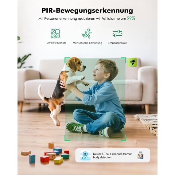 YESKAMOU 2,5K 4MP Überwachungskamera Innen Akku, 360° WLAN innenkamera mit akku, 2,4/5 GHz WiFi, 360° Kamera Indoor, Farb-Nachtsicht, Bewegungserkennung, Zwei-Wege-Audio, für Baby/Haustiere/Zuhause