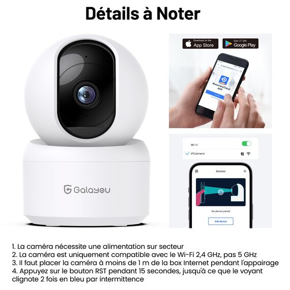 GALAYOU 2K Überwachungskamera innen, Babyphone mit Kamera Überwachung innen, Hundekamera/Haustierkamera mit app, WLAN Kamera Indoor, Zwei-Wege-Audio, funktioniert mit Alexa&Google Home G2-2P