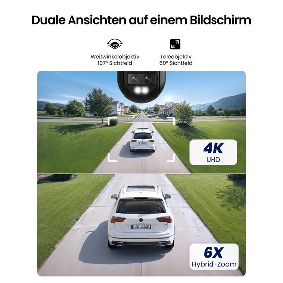 Reolink 4K 8MP Wi-Fi 6 PTZ Überwachungskamera Aussen WLAN mit Auto-Tracking-Zoom, Dual-Objektiv, Dual-Ansicht, WLAN Kamera Outdoor mit Smart-Erkennung, Farbnachtsicht, Außenkamera, TrackMix WiFi Grau