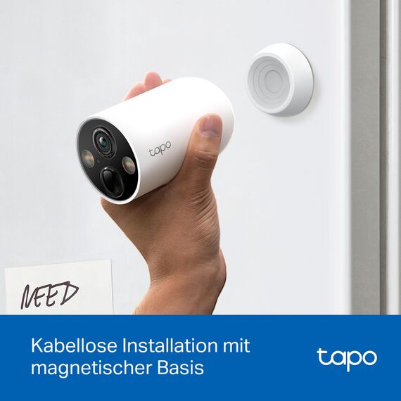 Tapo C425 Außenkamera Akku, Überwachungskamera aussen mit Magnetische Basis, 2K Auflösung, WLAN, 10000-mAh-Akku, 142° FOV, Kein Hub erforderlich, Unterstützt Solarpanel