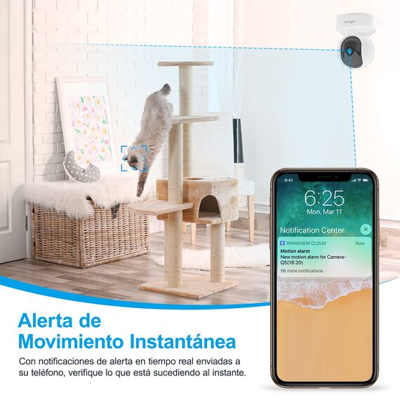 wansview 2K Kamera Überwachung innen - WLAN IP Camera, 2.4Ghz WLAN Kamera Indoor, WiFi Camera Indoor mit 2-Wege-Audio, Nachtsicht für Innenkamera mit Bewegungserkennung, Q5 Weiß