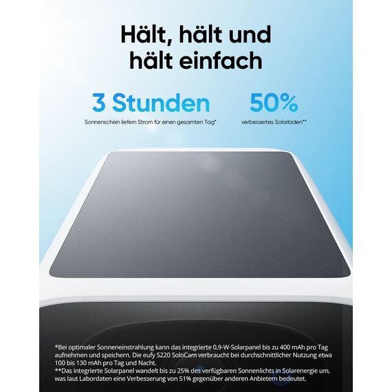 eufy Security SoloCam S220, Kamera Überwachung Aussen, 2K Auflösung, Überwachungskamera Aussen Akku, Solar, 2,4GHz WLAN, Ohne ABO, Ohne Monatliche Kosten, Gebührenfreie Nutzung