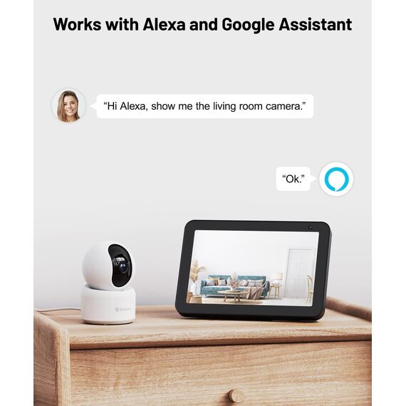 GALAYOU 2K Überwachungskamera innen, Babyphone mit Kamera Überwachung innen, Hundekamera/Haustierkamera mit app, WLAN Kamera Indoor, Zwei-Wege-Audio, funktioniert mit Alexa&Google Home G2-2P