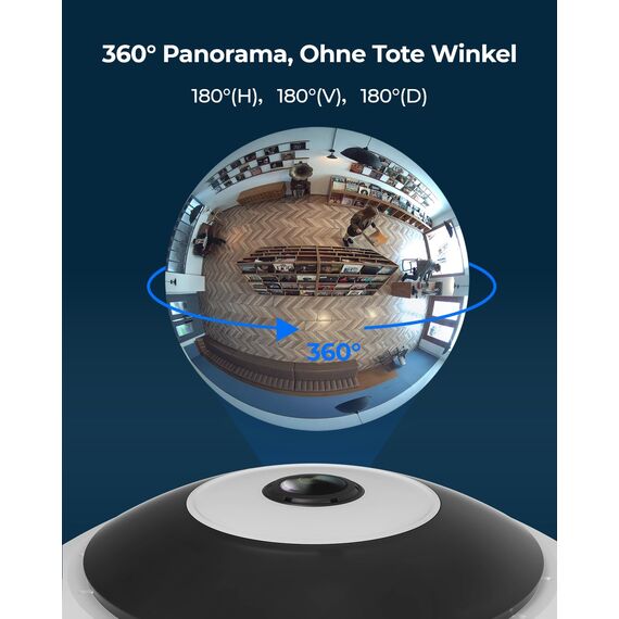 Reolink 6MP WLAN Überwachungskamera Innen, 360° Blick Panorama Fisheye Kamera mit 2,4/5 GHz WLAN, Personenerkennung, 2 Wege Audio, Decken-/Wand-/Tisch-Installation, Mehrere Display-Ansichten, FE-W