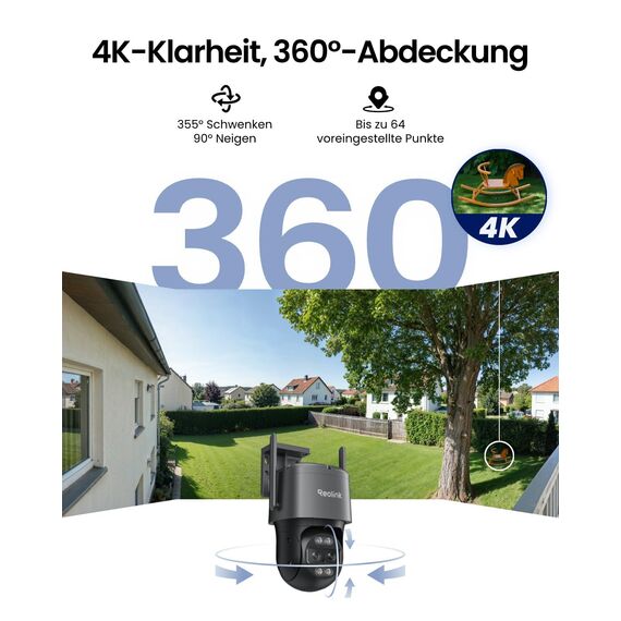 Reolink 4K 8MP Wi-Fi 6 PTZ Überwachungskamera Aussen WLAN mit Auto-Tracking-Zoom, Dual-Objektiv, Dual-Ansicht, WLAN Kamera Outdoor mit Smart-Erkennung, Farbnachtsicht, Außenkamera, TrackMix WiFi Grau