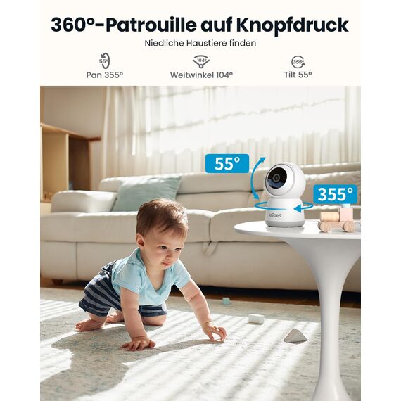 ieGeek Überwachungskamera Innen, 2K Kamera Überwachung Innen, 360° WLAN Kamera Indoor,Zwei-Wege-Audio, 15M Nachtsicht, PIR Bewegungserkennung, Auto Tracking, Alexa