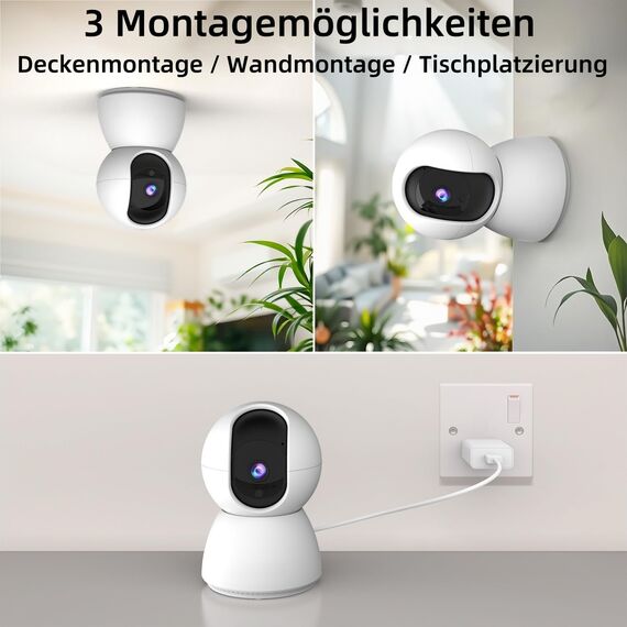CiKiKWXO 2.4/5GHz Überwachungskamera Innen WLAN mit 2K (3MP) HD Kamera Überwachung Innen PTZ– Bewegungserkennung, IR Nachtsicht, Zwei-Wege-Audio Kompatibel mit Alexa für Haustier/Innen (2Stück)