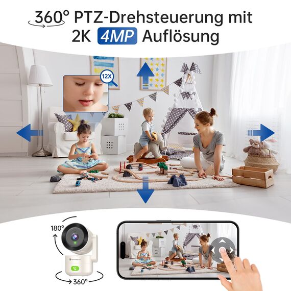 SYMYNELEC 2K Überwachungskamera Innen 360°, 5GHz/2,4GHz WLAN Überwachung mit KI Bewegungserkennung IR Nachtsicht, 4MP IP Security Kamera Indoor für Haustier, Hunde, Babyphone Kompatibel mit Alexa