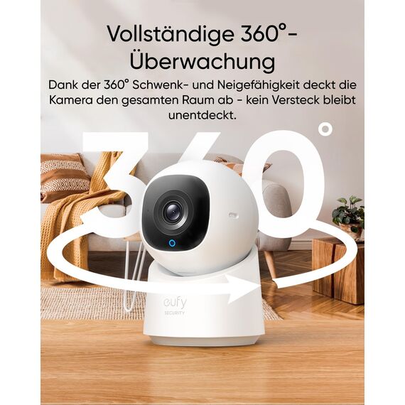 eufy Security Indoor Cam C210, 1080p Überwachungskamera Innen, WLAN, Schwenkbar, 360-Grad Kameraüberwachung Innen, mit Nachtsicht, KI für Personen, Haustiere & Bewegungsverfolgung, Indoor Kamera
