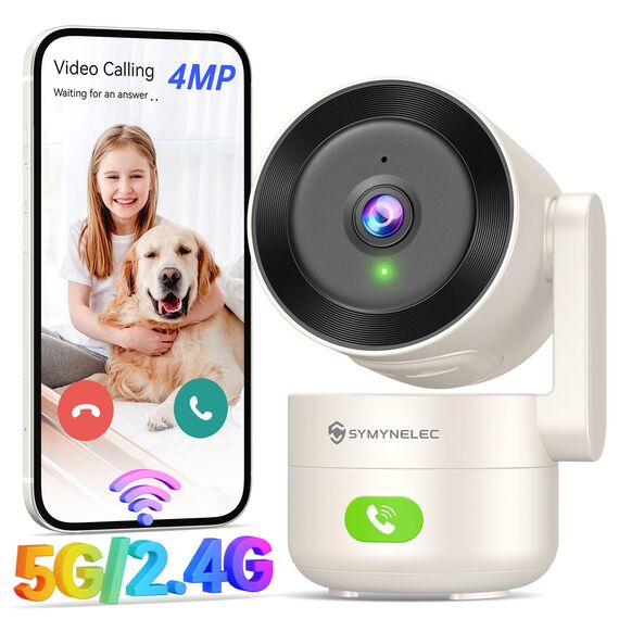 SYMYNELEC 2K Überwachungskamera Innen 360°, 5GHz/2,4GHz WLAN Überwachung mit KI Bewegungserkennung IR Nachtsicht, 4MP IP Security Kamera Indoor für Haustier, Hunde, Babyphone Kompatibel mit Alexa