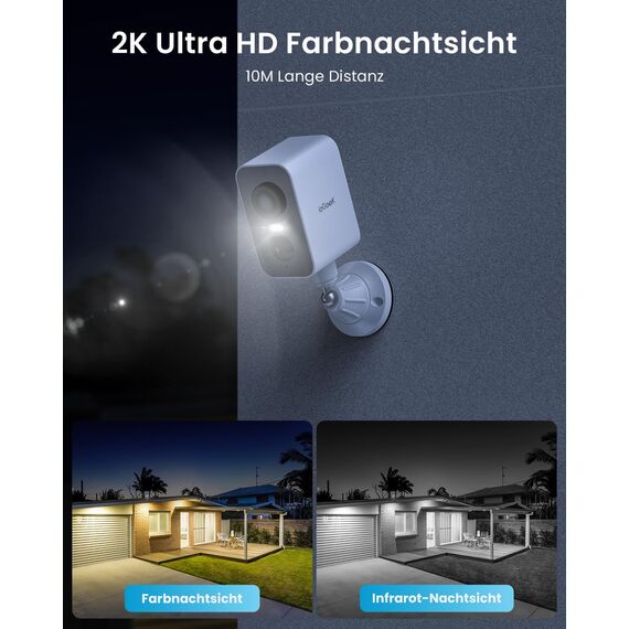 ieGeek 2K Überwachungskamera Aussen Akku mit Magnetische Montage, WLAN Kabellose Überwachungskamera Aussen außen/innen, 300° Horizontaler PTZ, Farbige Nachtsicht，2,4 GHz, 2-Wege Audio